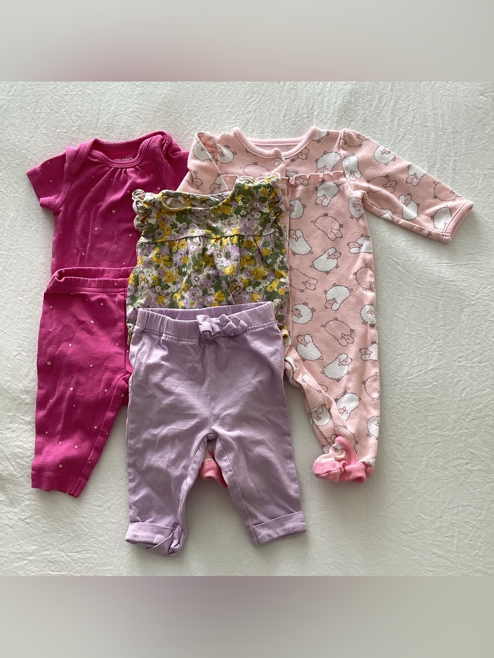 Mixed Pink & Purple Girls One-Piece and Pant Set - 4pc